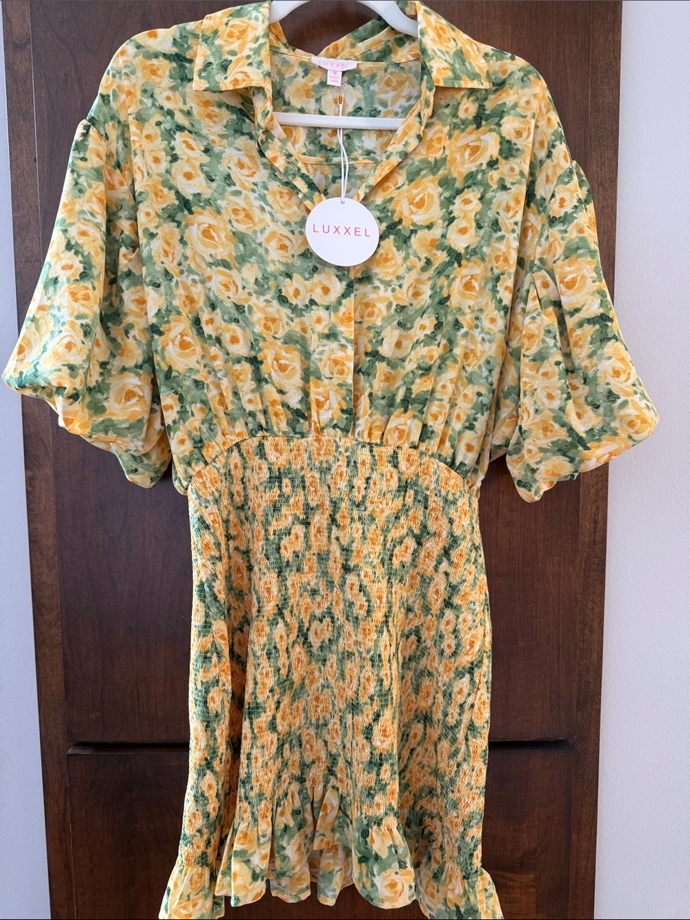 Luxxel Yellow and Green Floral Smocked Kids Dress